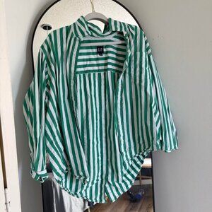 Gap Green Striped Organic Cotton Poplin Big Shirt